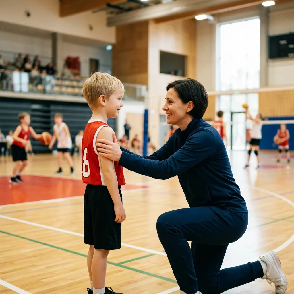 Coach talking to kid