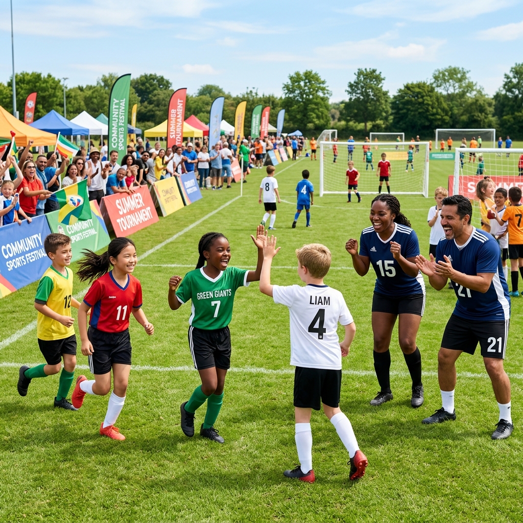Kids and adults at sports tournament